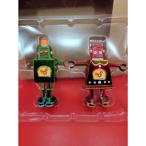 Old Navy Box of Robot Christmas Ornaments Red Green Spring Arms Dangling Legs - Picture 4 of 4